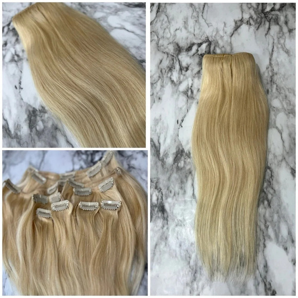 14 Inch Clip In Straight Blonde Human hair - Picture 1 of 5